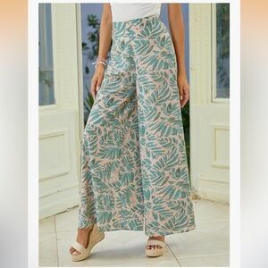 Women's Tropical Print High Waist Wide Leg Pants Boho Palazzo Pants